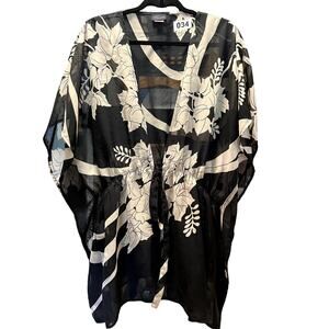 Torrid Blk/Khaki sheer coverup gathers at waist and ties sz 3, $22